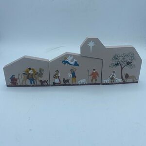 Vtg 1994 The Cat's Meow  3 Pc Nativity scene Wood Shelf Sitters  Faline